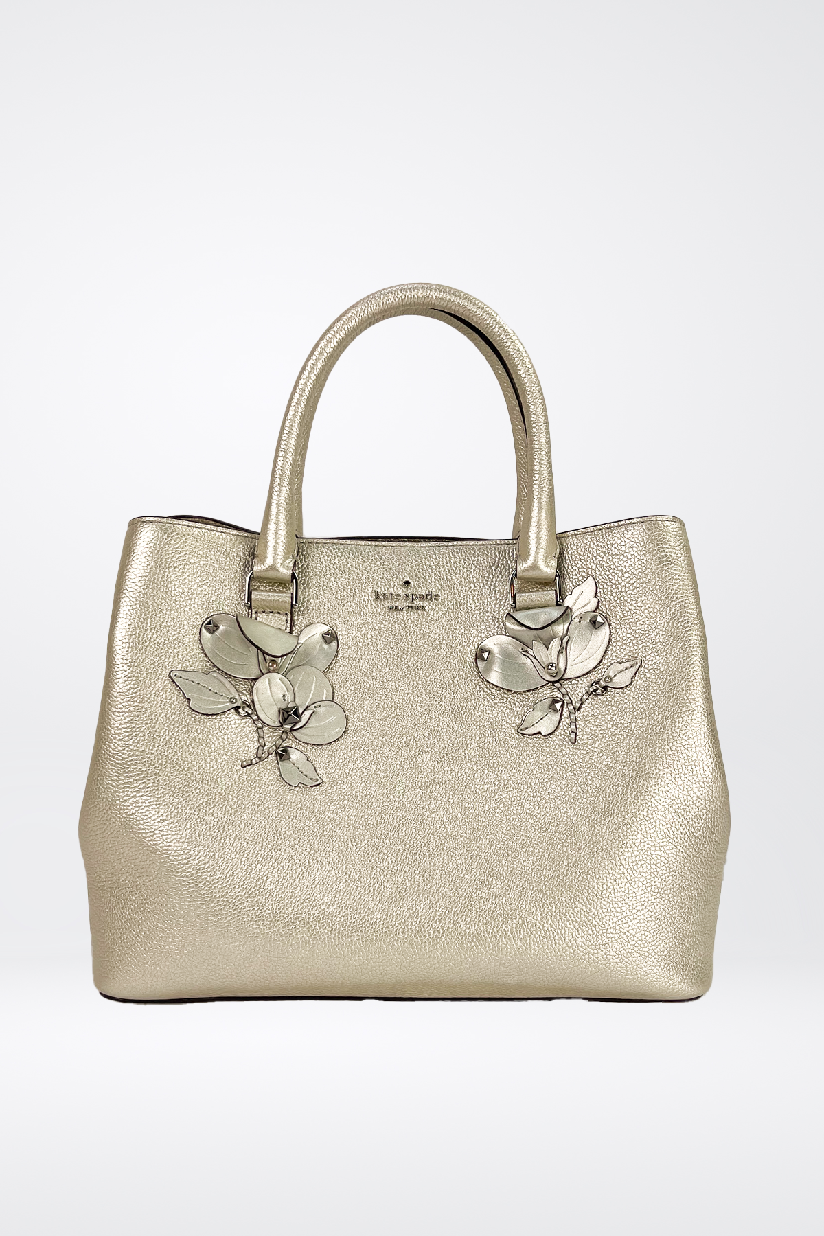 Kate Spade Silver/Gold Leather Floral Embellished Handbag