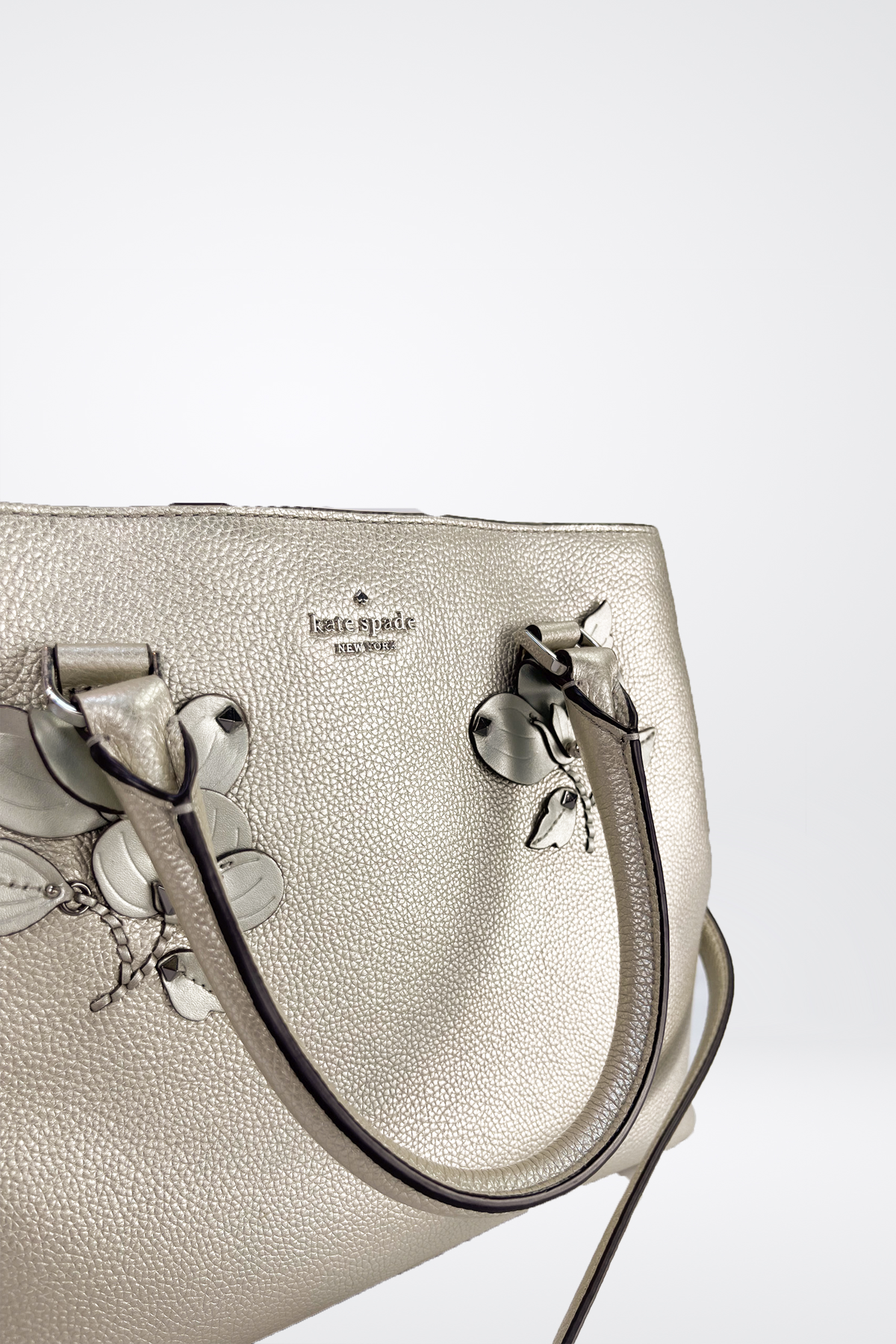 Kate Spade Silver/Gold Leather Floral Embellished Handbag
