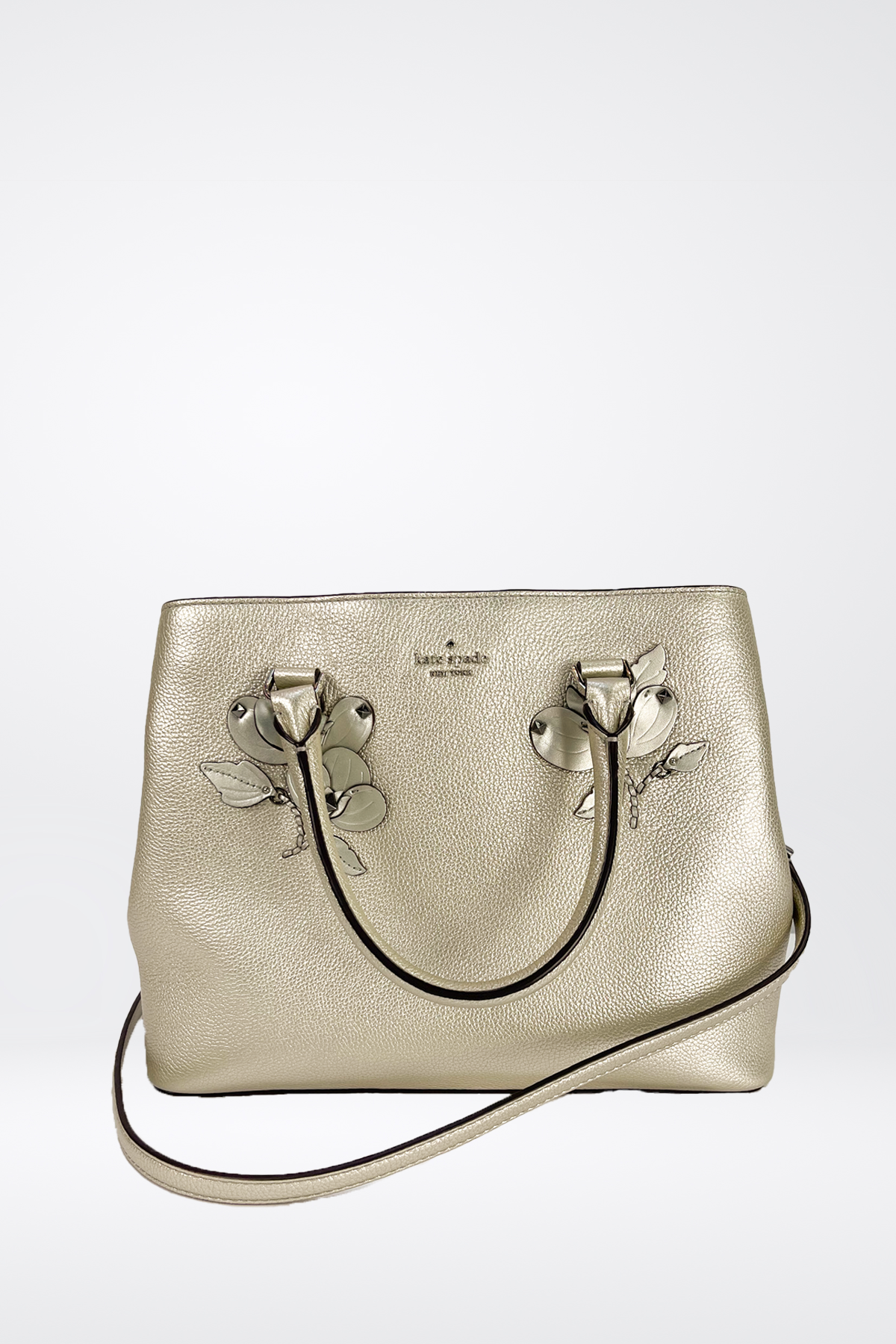 Kate Spade Silver/Gold Leather Floral Embellished Handbag
