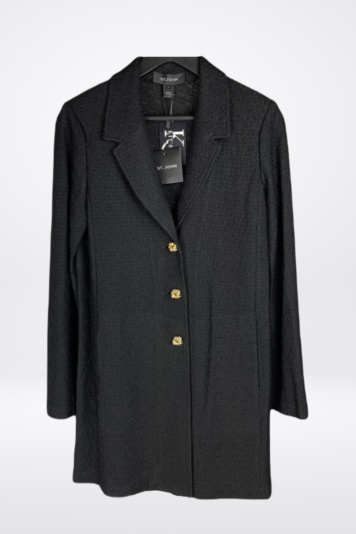 St. John Long Wool Knit Blazer with Gold Knot Buttons NWT