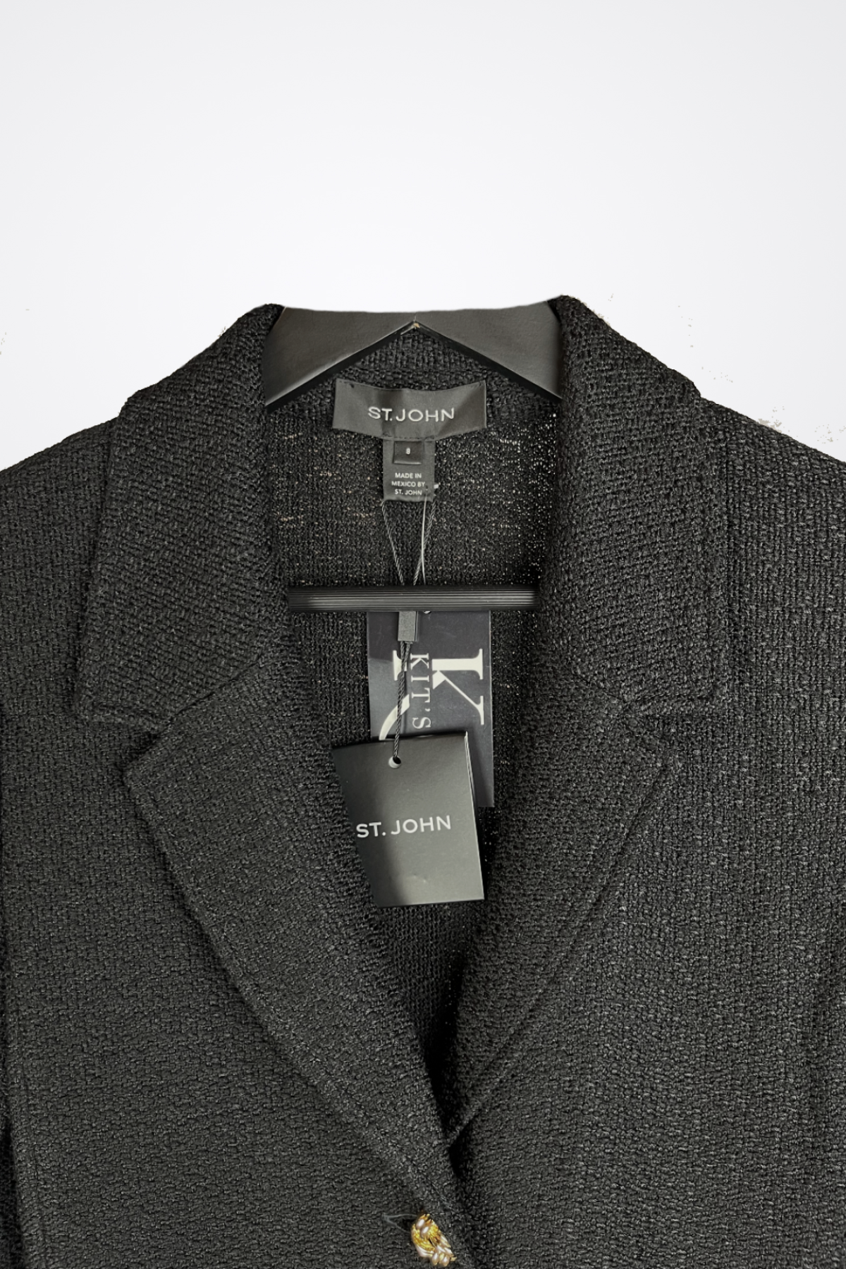 St. John Long Wool Knit Blazer with Gold Knot Buttons NWT