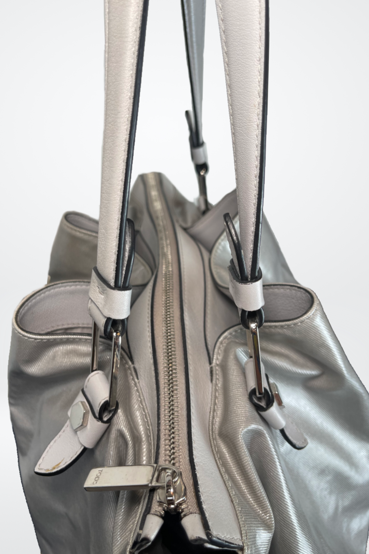 Tod's Nylon Pewter Multi-Pocket Shoulder Bag