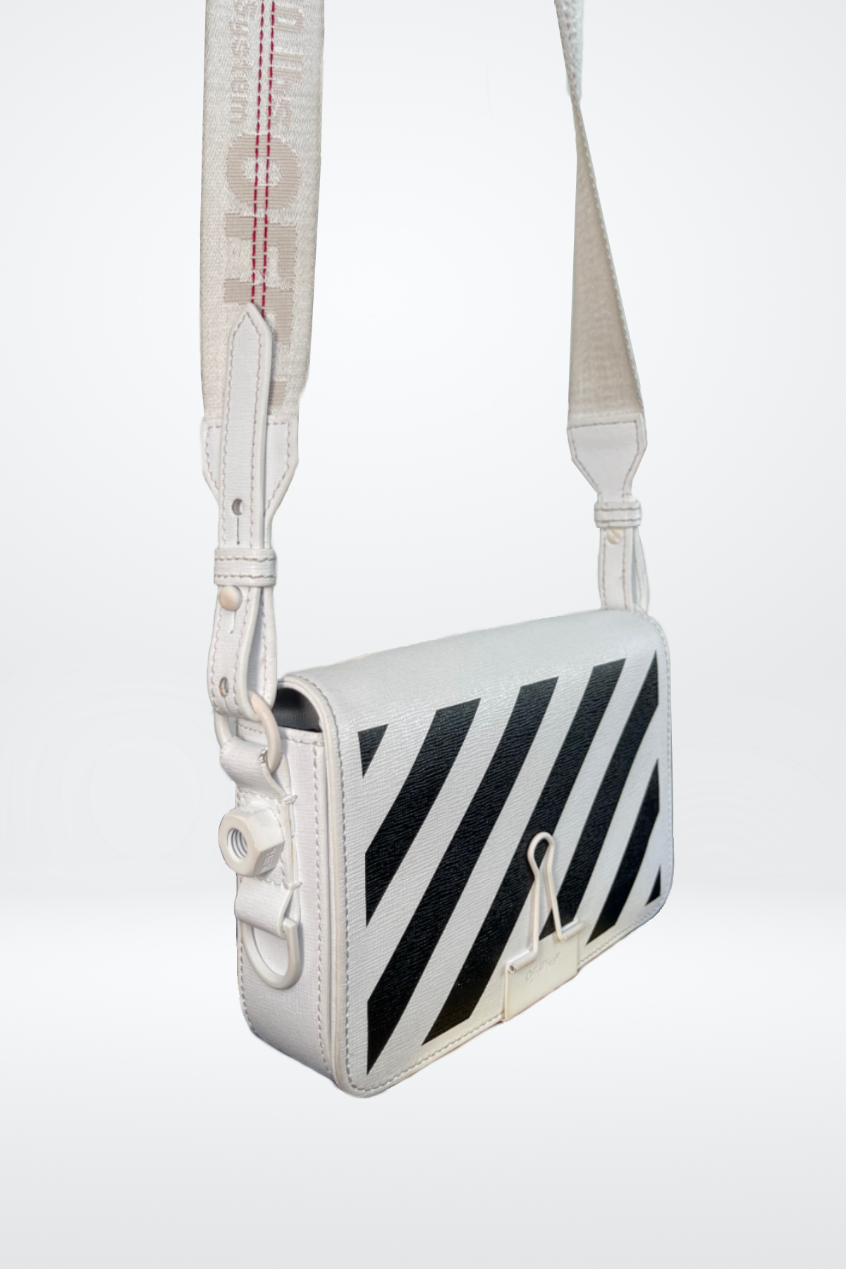 Off-White Diagonal Hazard Clip Crossbody Bag
