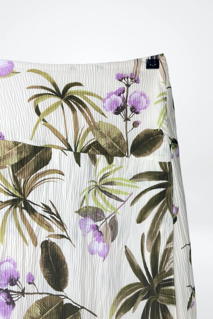 Vince Purple & Green Floral Print on Cream Split Layered Midi Skirt NWT