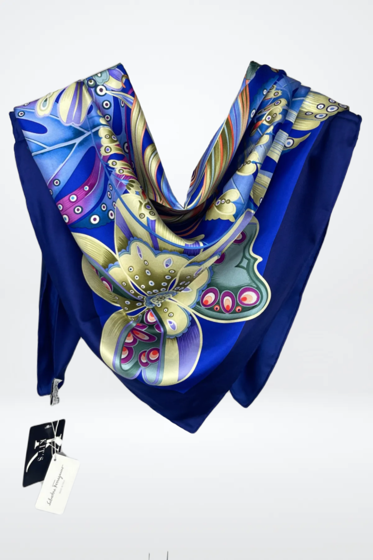Salvatore Ferragamo Flower Garden Blue Multicolor Floral Silk Scarf NWT