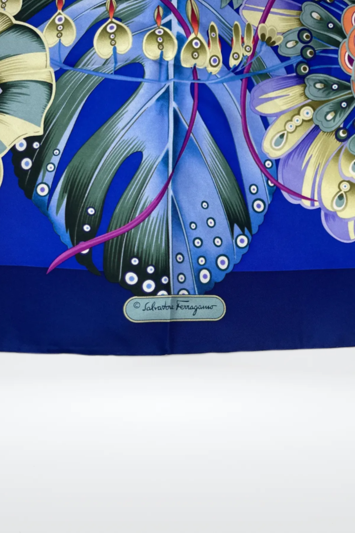 Salvatore Ferragamo Flower Garden Blue Multicolor Floral Silk Scarf NWT