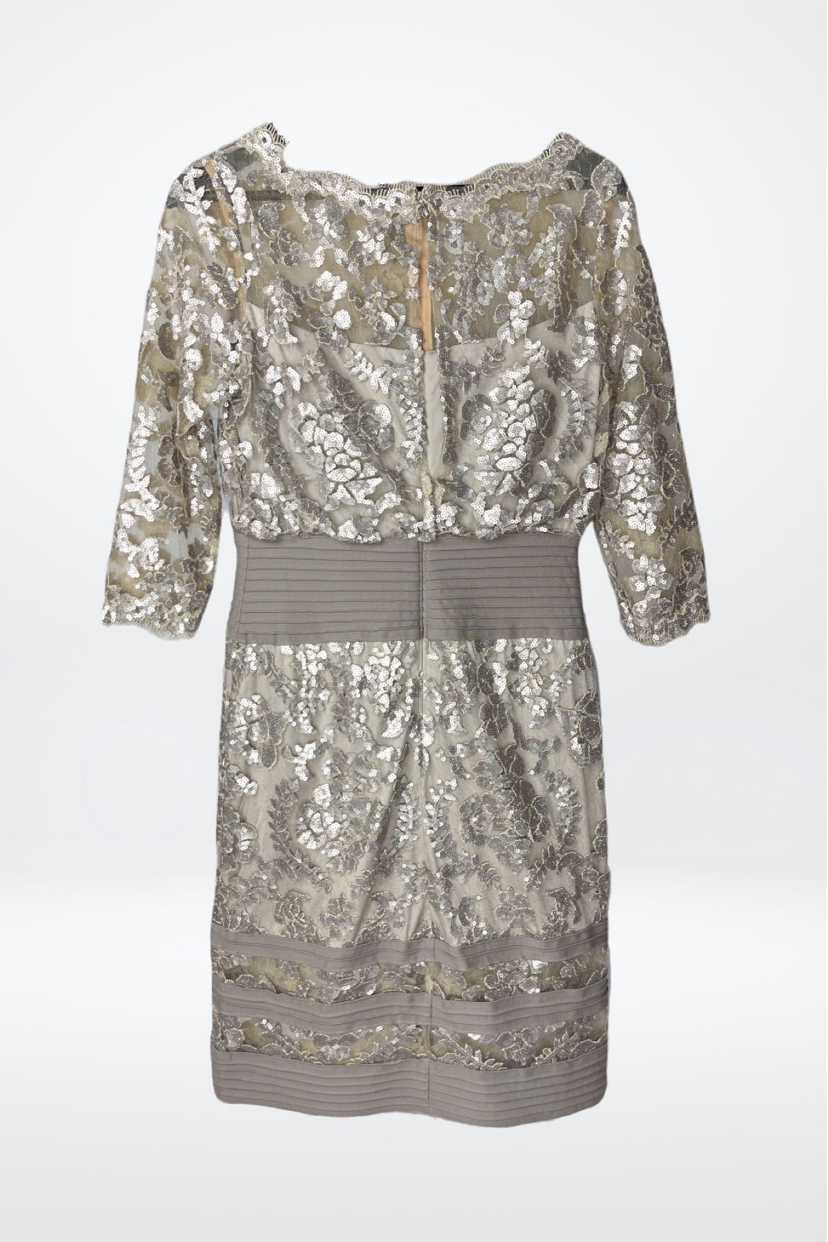 Tadashi Shoji Embellished Floral Sequined 3/4 Sleeve Stretch Waist Midi Dress