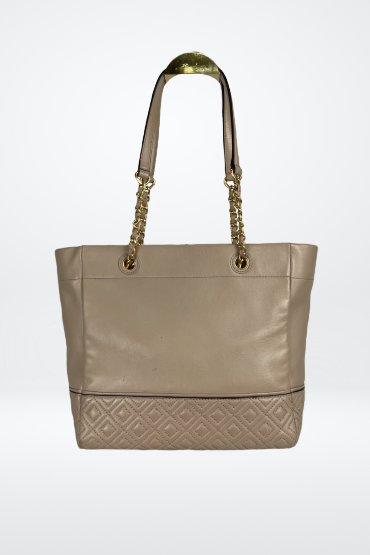 Tory Burch "Ella Chain Tote" Large Leather Tote w Chain Strap & Quilted Logo