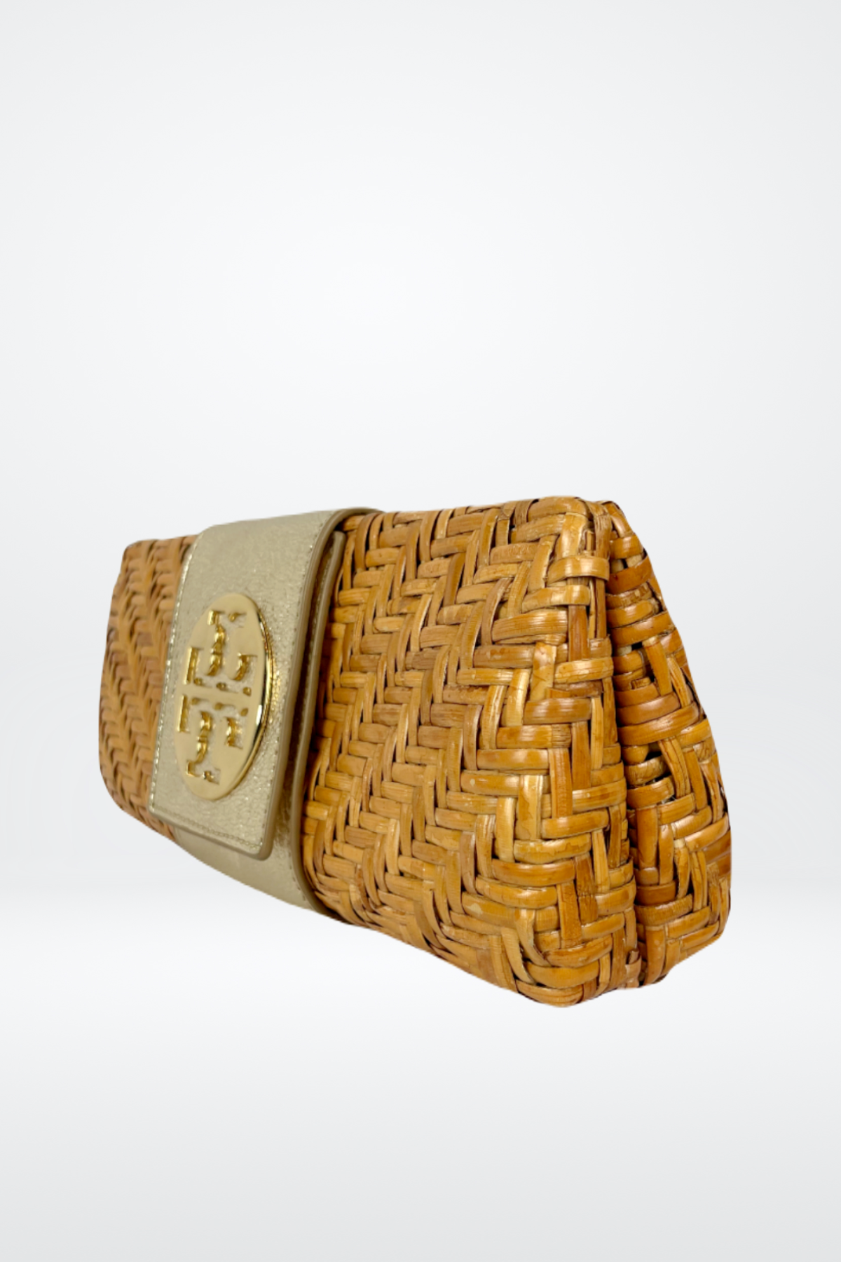 Tory Burch Rattan Clutch w/ Metallic Closure