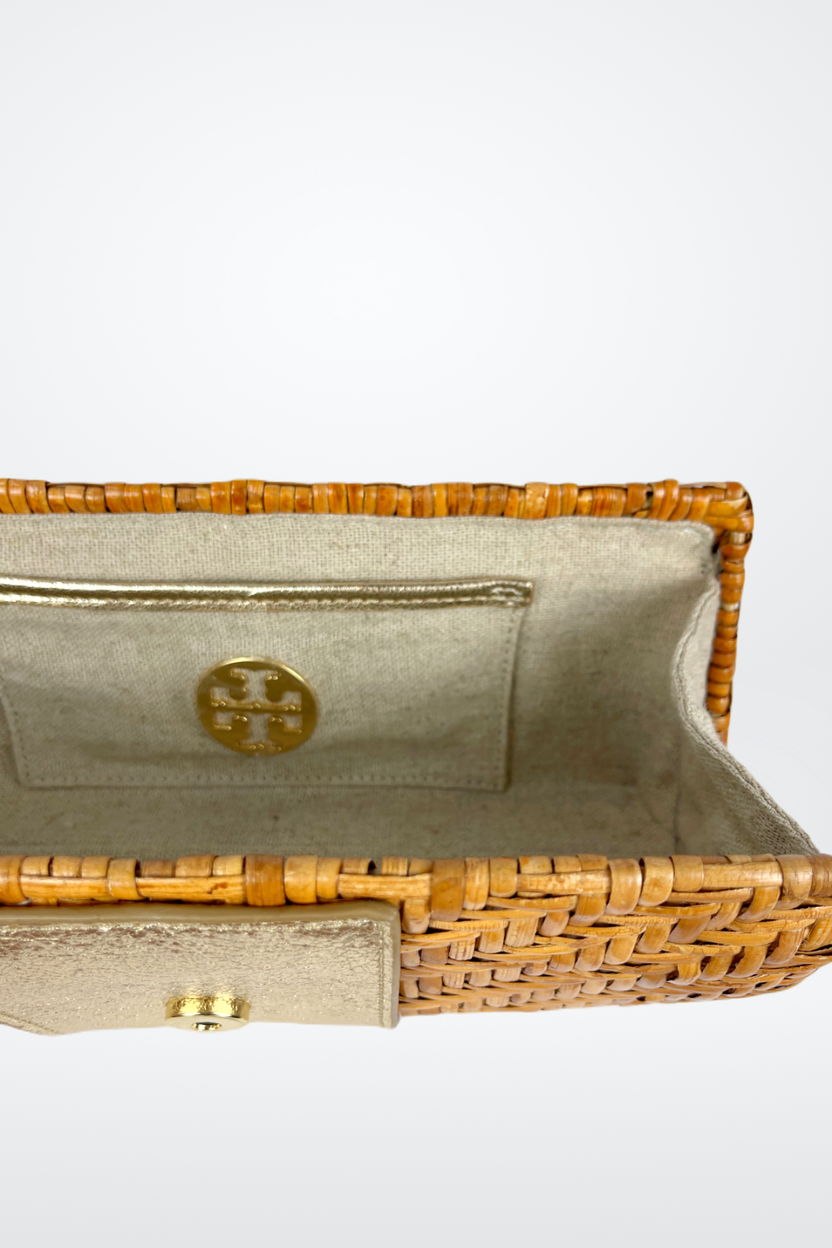 Tory Burch Rattan Clutch w/ Metallic Closure