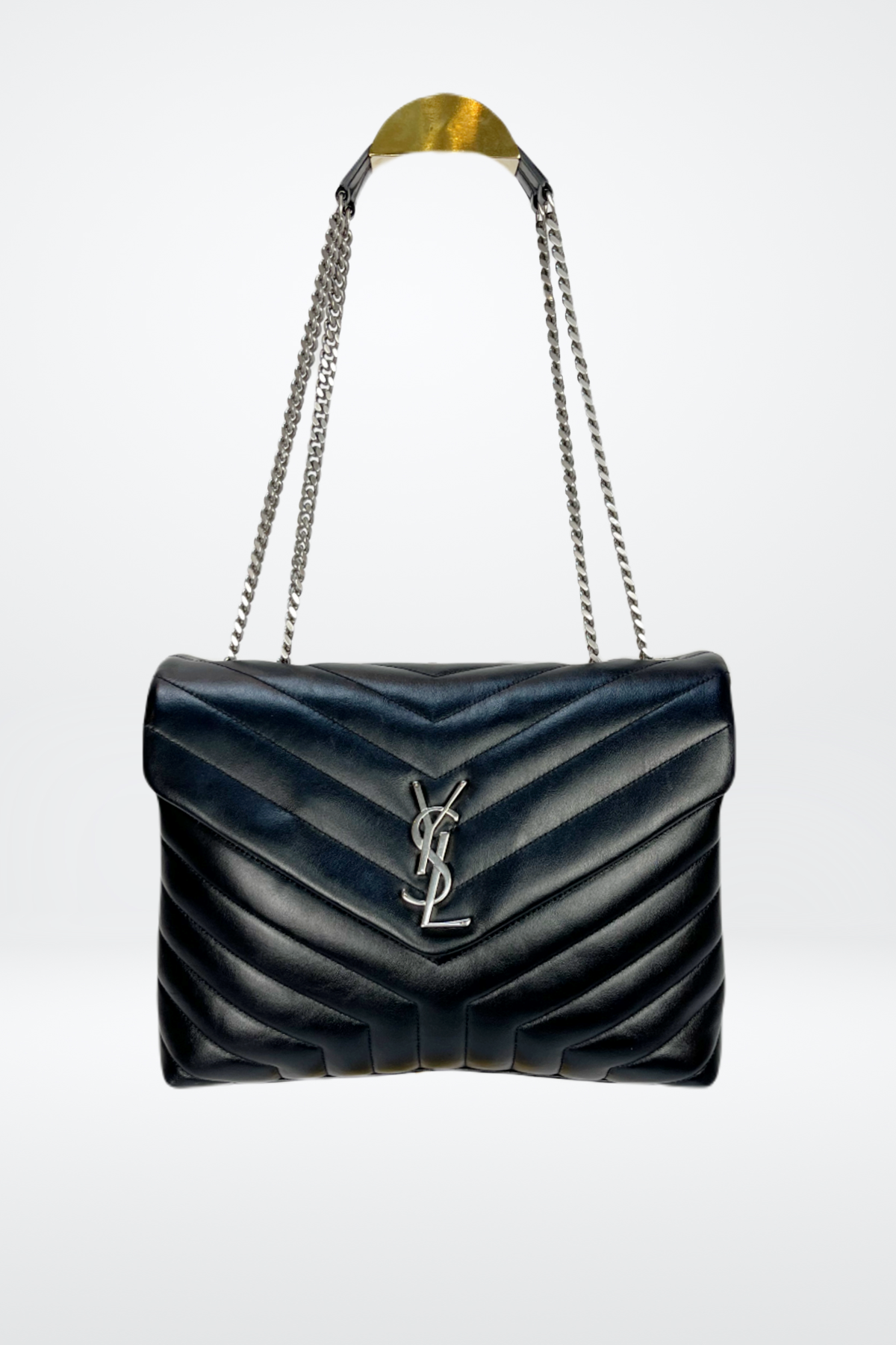 YSL Saint Laurent Loulou Medium Navy / Silver Leather Shoulder Bag