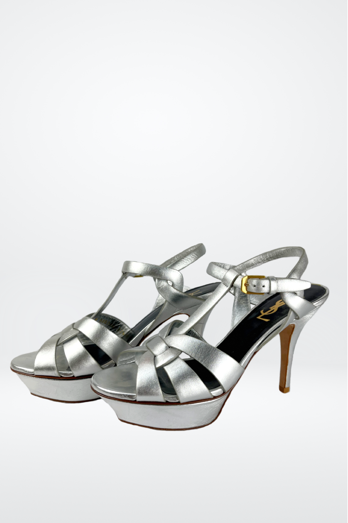 YSL Leather Sliver Ankle Strap High Heel Stilettos Sandals
