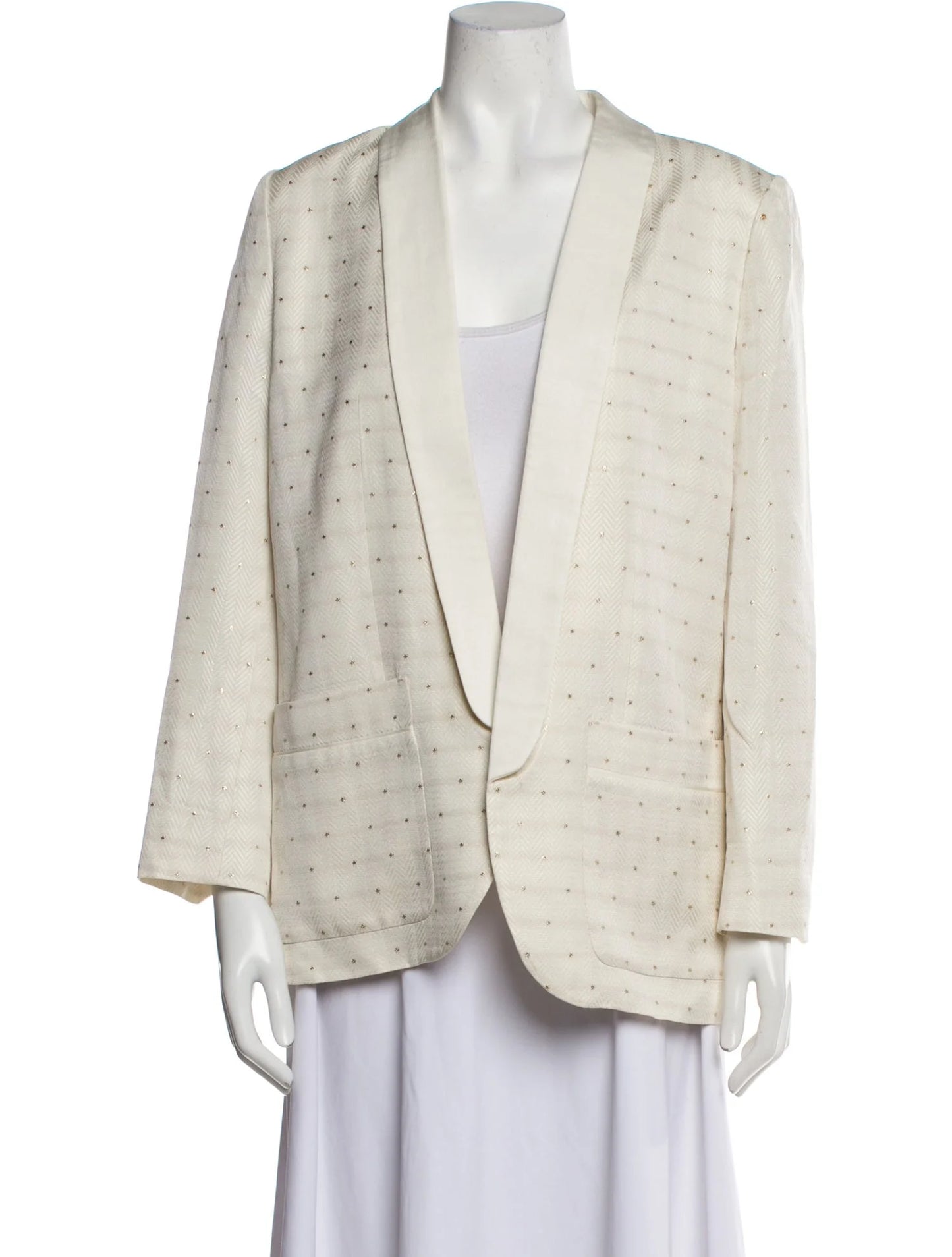 Zadig & Voltaire Pearl White Open Face Blazer w Gold Sparkle Dot Detail