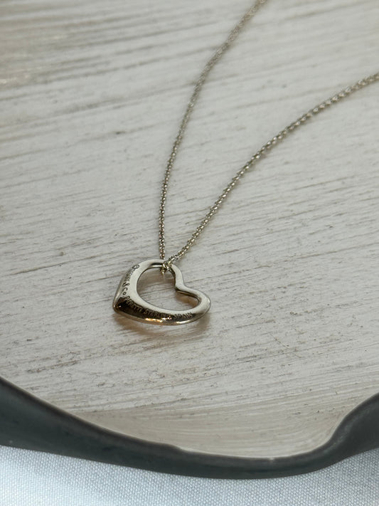 Tiffany & Co Elsa Peretti Sterling Silver Open Heart Pendant Necklace