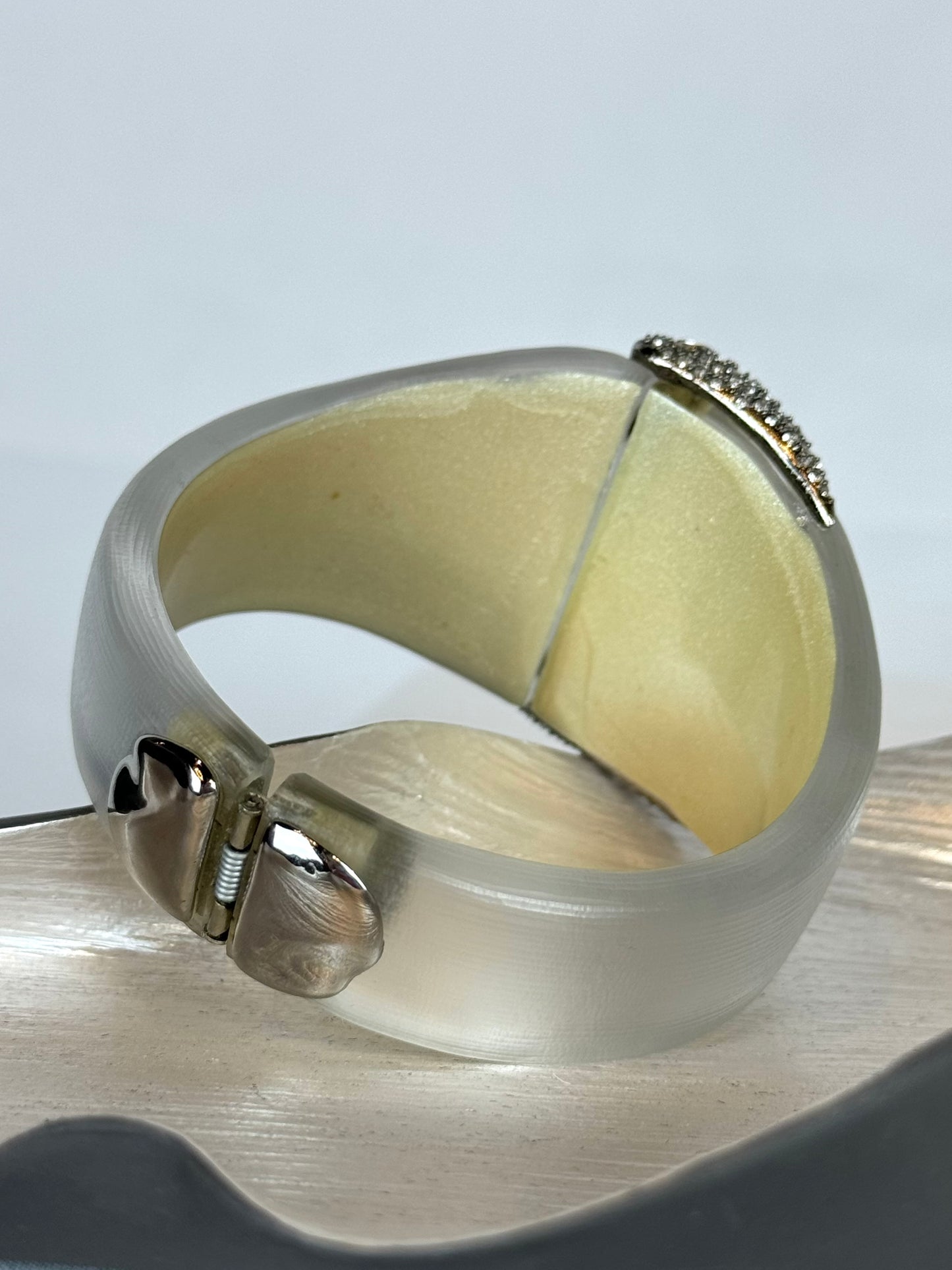 Alexis Bittar Pearl Frosted Lucite w Crystal Hinge Detail Cuff Bracelet