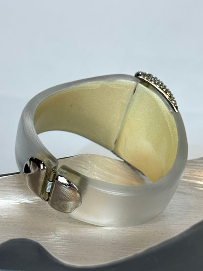 Alexis Bittar Pearl Frosted Lucite w Crystal Hinge Detail Cuff Bracelet