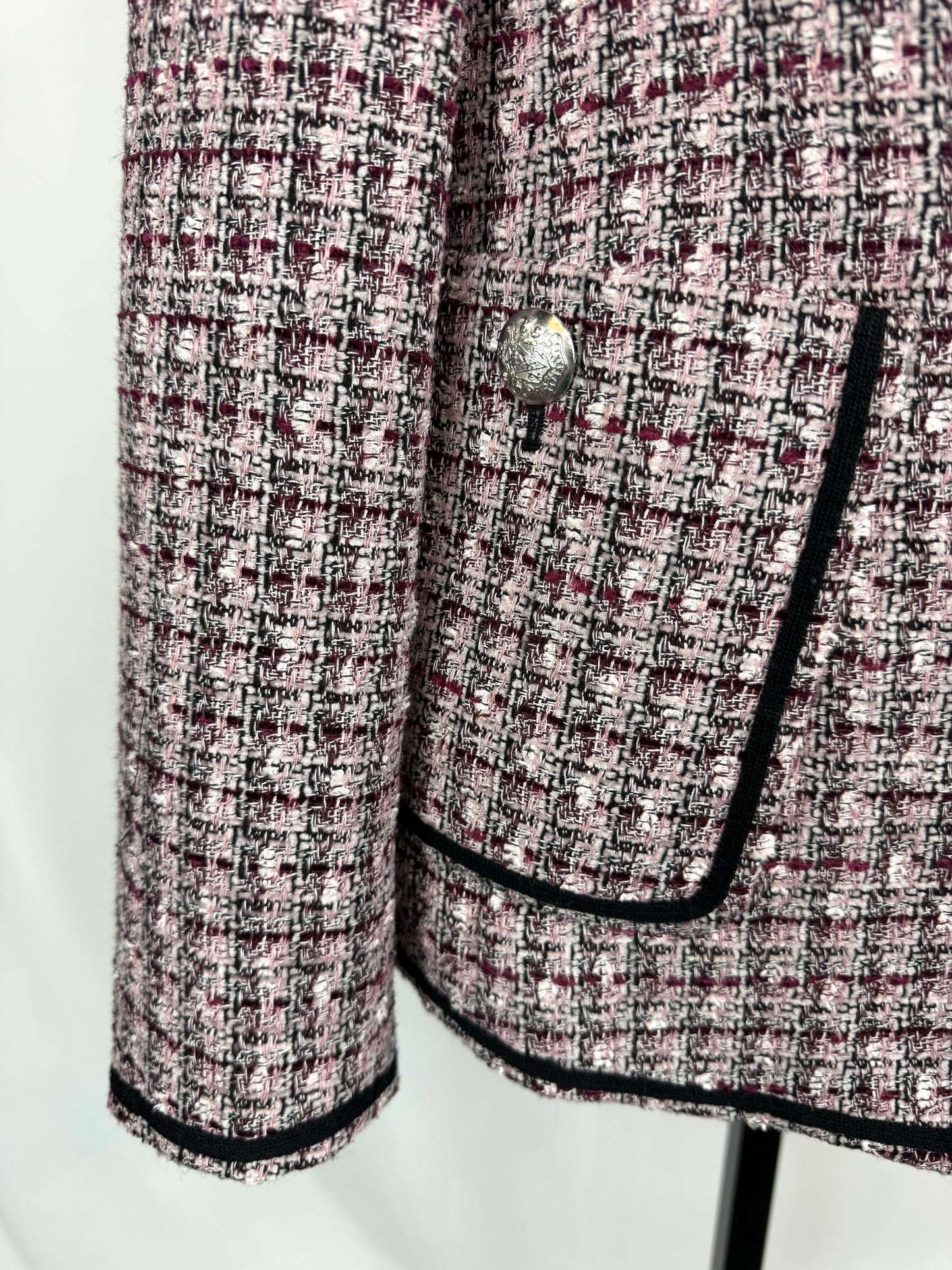 Veronica Beard Pink & Purple Tweed Button Up Jacket w 2 Front Pockets