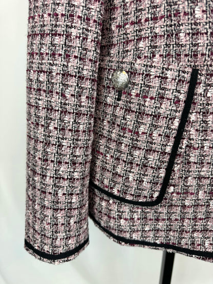 Veronica Beard Pink & Purple Tweed Button Up Jacket w 2 Front Pockets