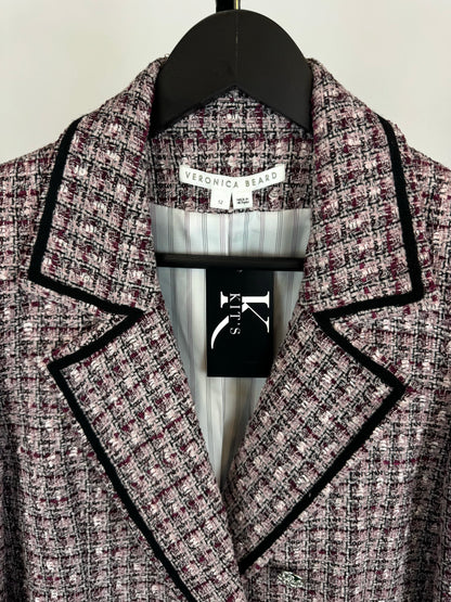 Veronica Beard Pink & Purple Tweed Button Up Jacket w 2 Front Pockets