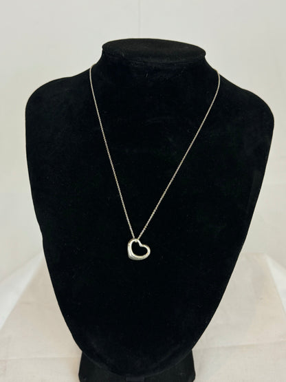 Tiffany & Co Elsa Peretti Sterling Silver Open Heart Pendant Necklace