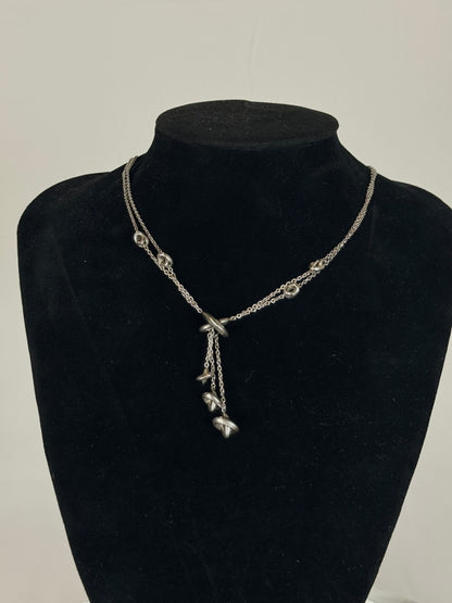 Movado Sterling Silver 2 Strand Knot Necklace w Triple Dangle