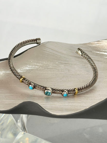 David Yurman Renaissance Blue Topaz Sterling Silver Cable Bracelet w/ 18K Gold Accents