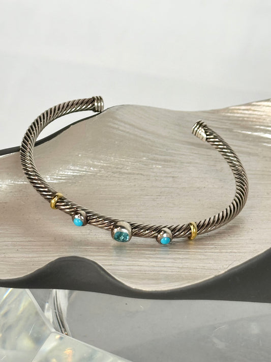 David Yurman Renaissance Blue Topaz Sterling Silver Cable Bracelet w/ 18K Gold Accents
