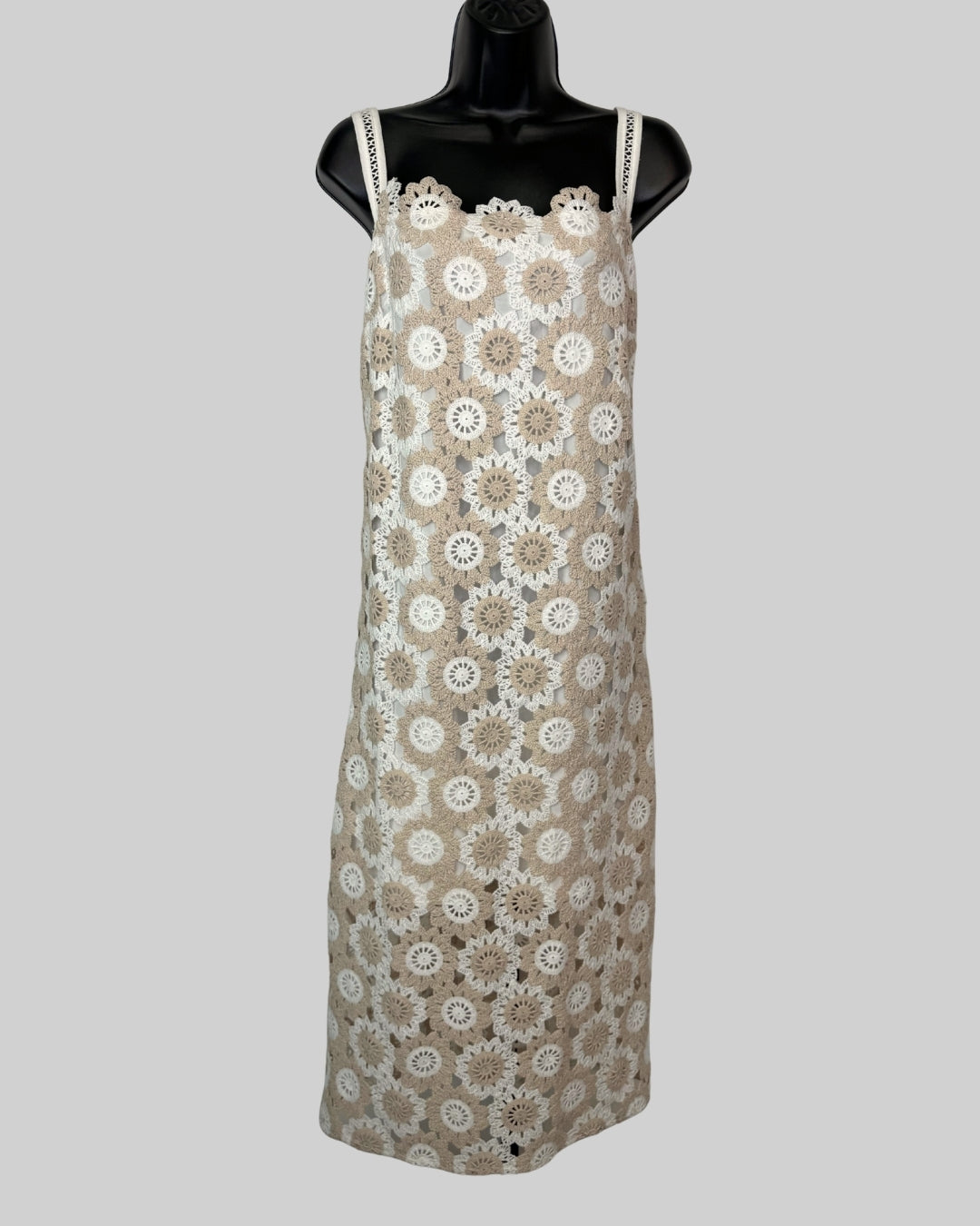 Sam Edelman White & Nude Floral Crochet Sleeveless Midi Dress