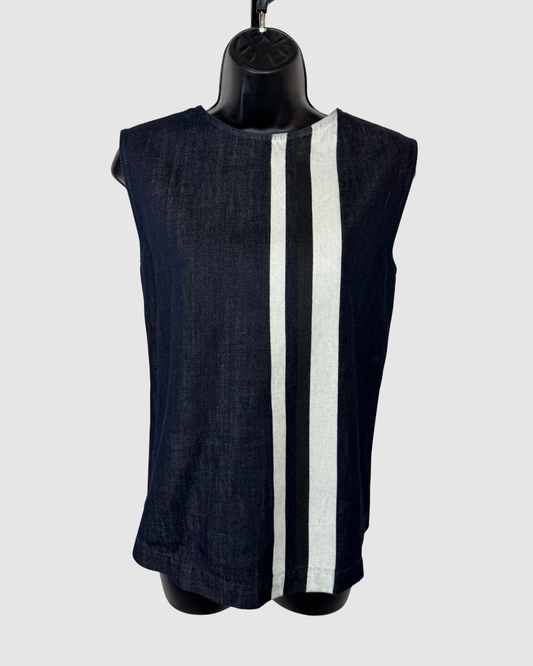 Marni Denim Navy w White Stripes Sleeveless Button Back Top (Part of Set)
