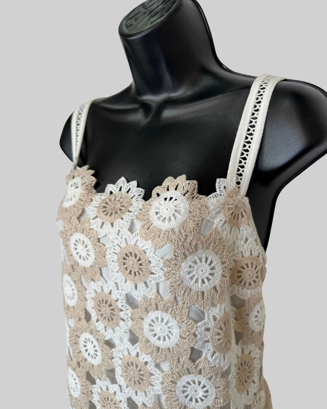 Sam Edelman White & Nude Floral Crochet Sleeveless Midi Dress