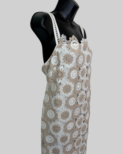 Sam Edelman White & Nude Floral Crochet Sleeveless Midi Dress