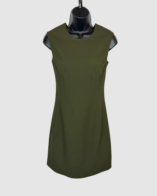 Versace Army Green Sleeveless High Neck Mini Dress w/ Striped Belt