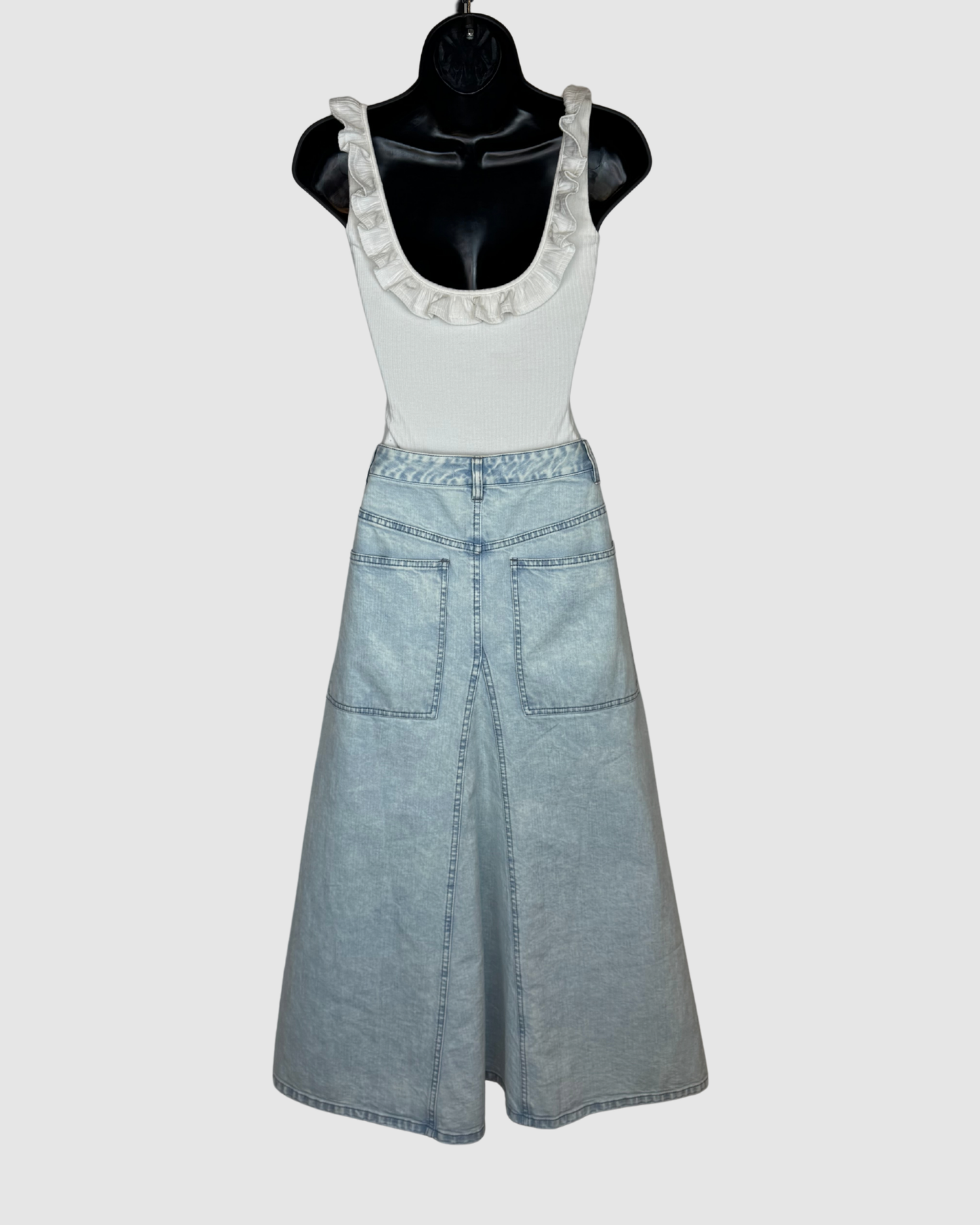 Tibi Denim Light Wash Midi Skirt