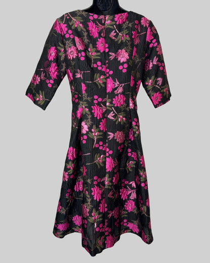 Sara Campbell Black w/ Fuchsia Floral Print 1/2 Sleeve Knee Length Dress NWT