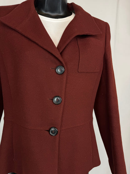 Akris Wool Burgundy Single Breasted Button Up Jacket