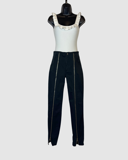 ALC Black Denim Straight Leg Jeans w Zipper Detail