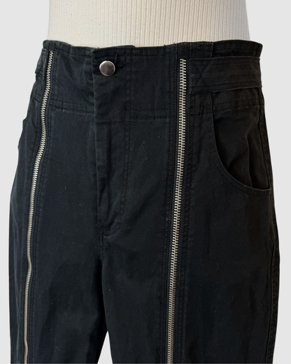 ALC Black Denim Straight Leg Jeans w Zipper Detail