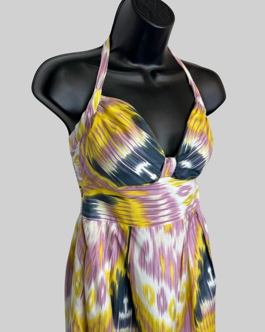 James Coviello Yellow Pink Tie-Dye Halter-Tie Sleeveless Mini Dress