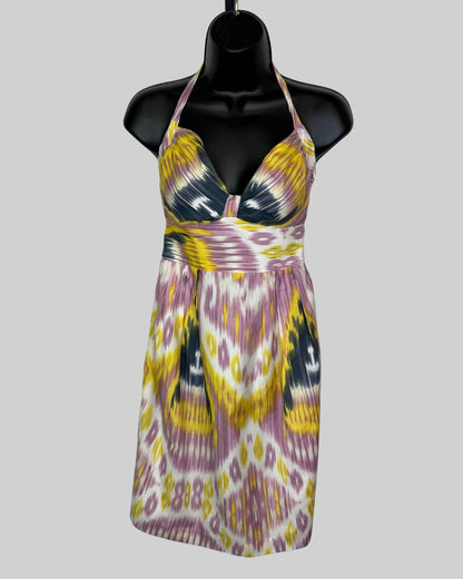 James Coviello Yellow Pink Tie-Dye Halter-Tie Sleeveless Mini Dress