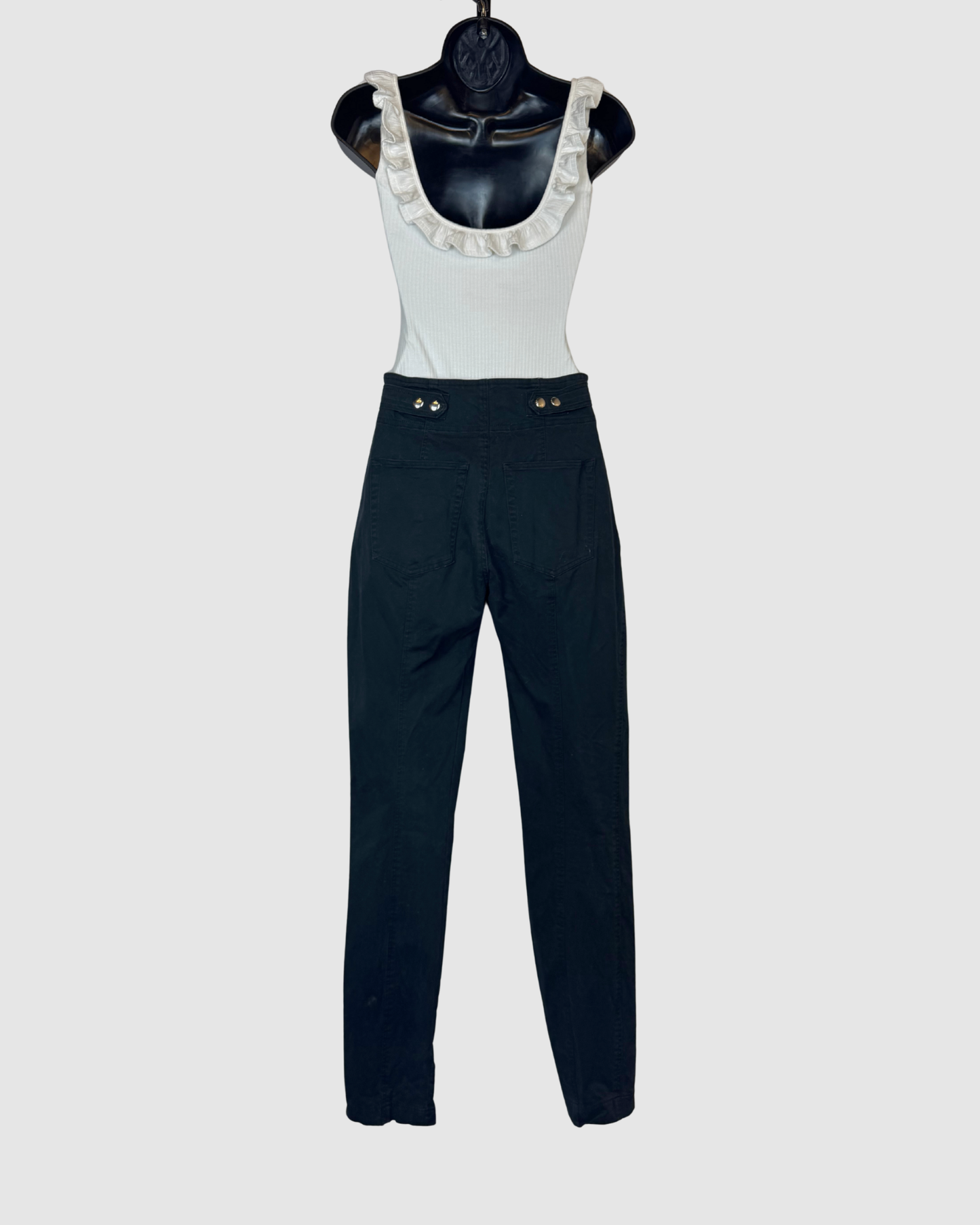 ALC Black Denim Straight Leg Jeans w Zipper Detail