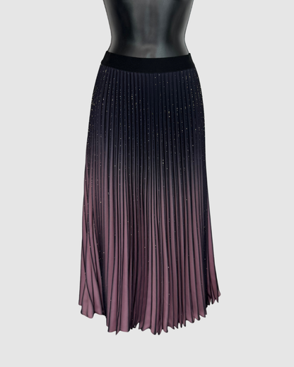 Elie Tahari Black & Purple Ombre Gold Sparkle Pleated Midi Skirt