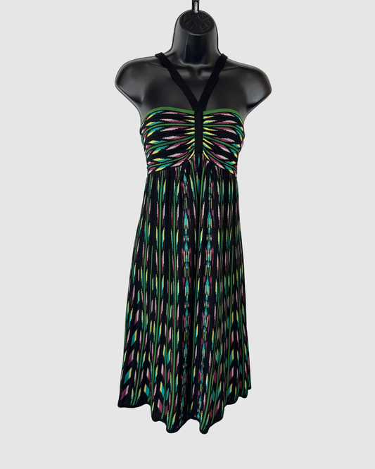 Missoni Knit Green Multi Stripe X-Strap Bow Tie Mini Dress