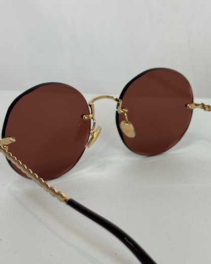 COMES WITH CASE - Chloe Pink Round CH0254S Gold Frame Sunglasses