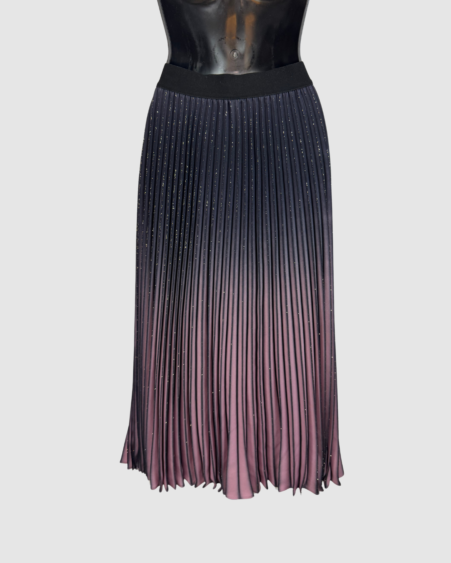 Elie Tahari Black & Purple Ombre Gold Sparkle Pleated Midi Skirt