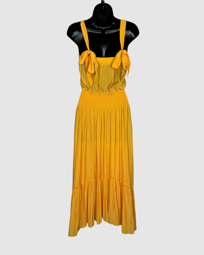 Ramy Brook Yellow Sleeveless Maxi Dress w/ Smocked Waist