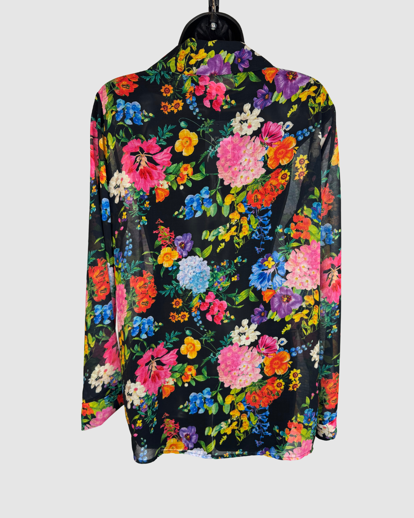 Mu Mu Black Multicolor Floral Long Sleeve Button Up Blouse (Part of Set)