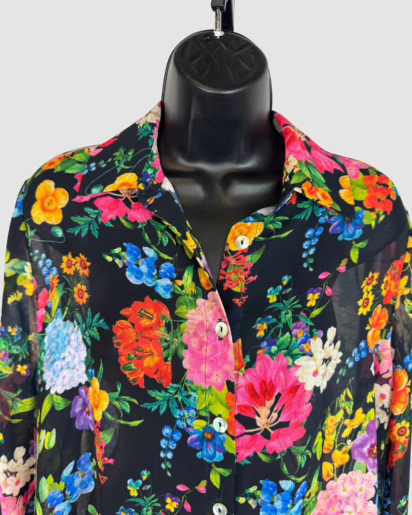 Mu Mu Black Multicolor Floral Long Sleeve Button Up Blouse (Part of Set)