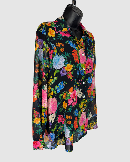 Mu Mu Black Multicolor Floral Long Sleeve Button Up Blouse (Part of Set)