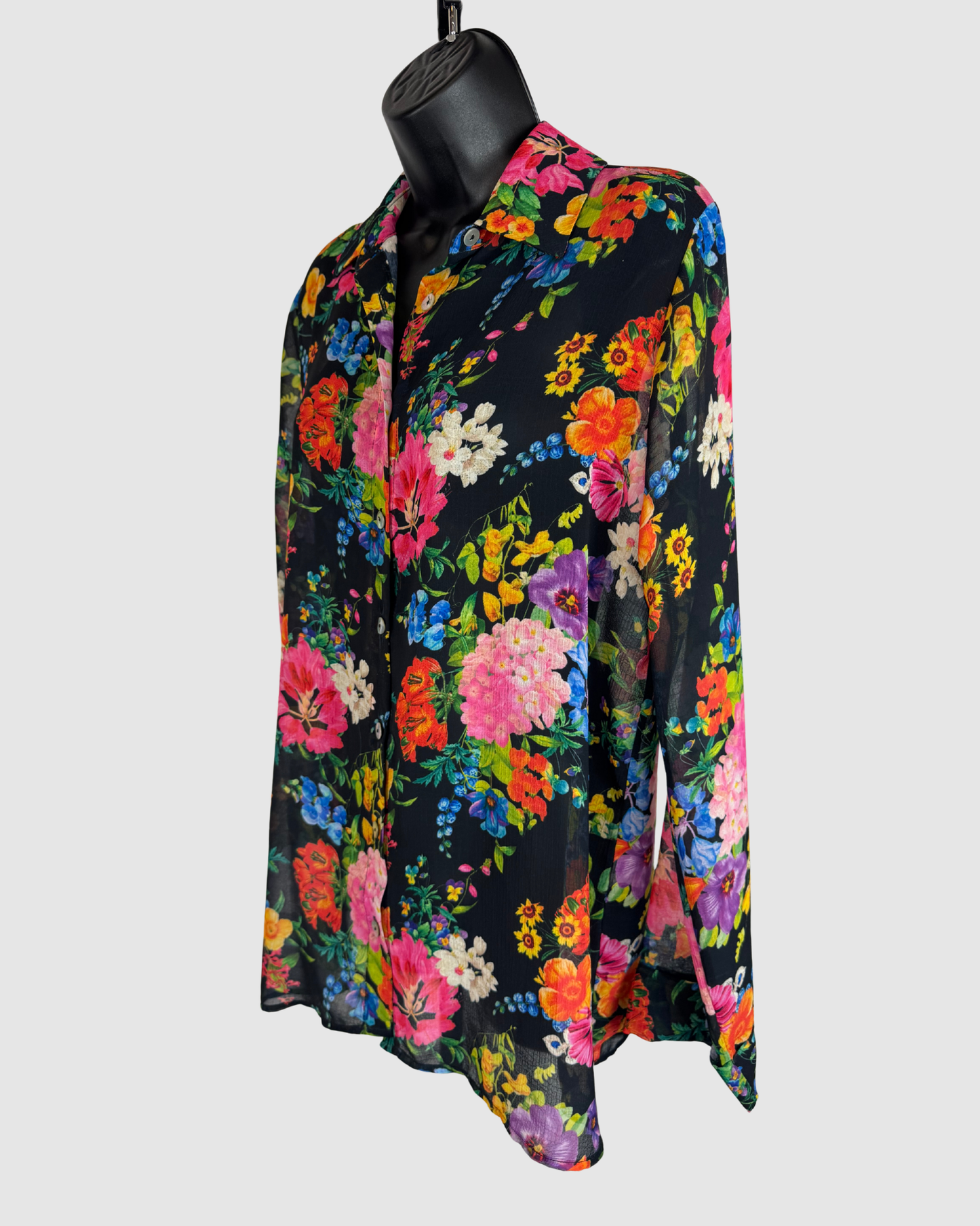 Mu Mu Black Multicolor Floral Long Sleeve Button Up Blouse (Part of Set)
