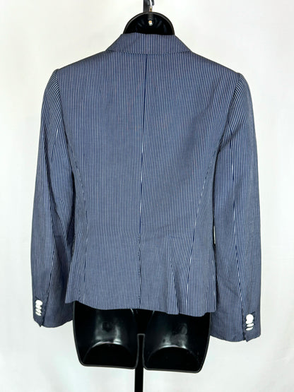 Kiton Blue w White Pinstripe Button Up Blazer w 2 Front Pockets